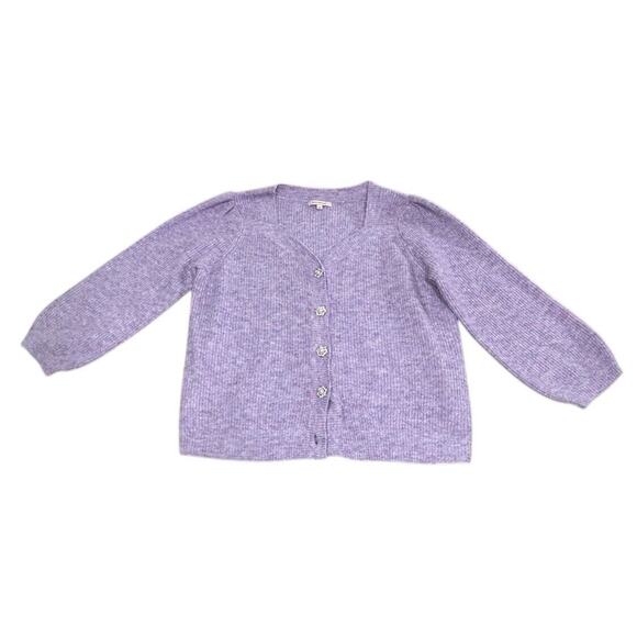 Skies Are Blue Lilac Jewelry Button Puff Sleeve Cardigan Sweater Size Large Soft - Picture 10 of 10